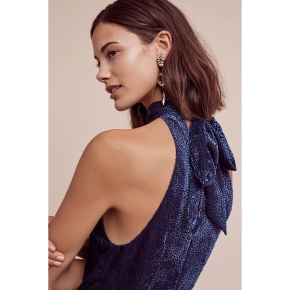 Anthropologie ELEVENSES Velvet Nova Jumpsuit Mock Neck Textured Blue Size 6 - Picture 9 of 16